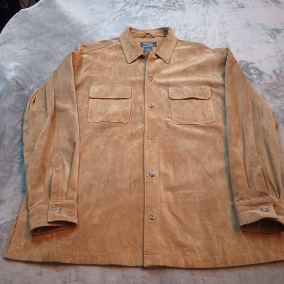 Vintage Woodward‎ Marshall Fields Men's L Tan Leather Shirt Jacket Shacket